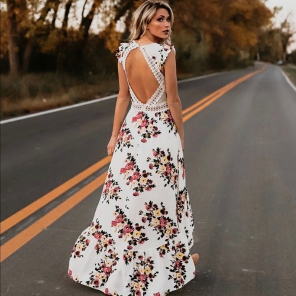 CAMILLE💐Ivory Boho Floral Print Dress - Picture 2 of 8